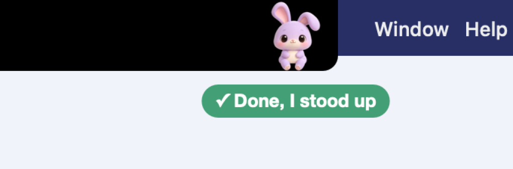 A green ✓ Done, I stood up button under the bunny